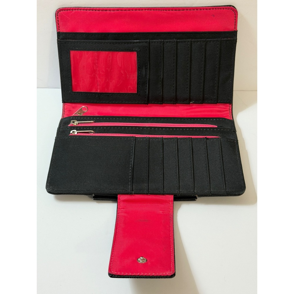 Kenneth Cole Reaction Black Saffiano Bifold Wallet Red Interior with Mirror - Picture 2 of 6